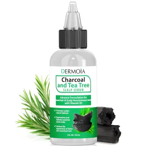 Scalp Serum with Charcoal   Tea Tree - Non GMO Scalp Moisturizer for Dry Itchy Scalp Relief - Fragrance Free Serum with Tea Tree Oil for Scalp Treatment - Rejuvenating Hair Serum with Vitamin