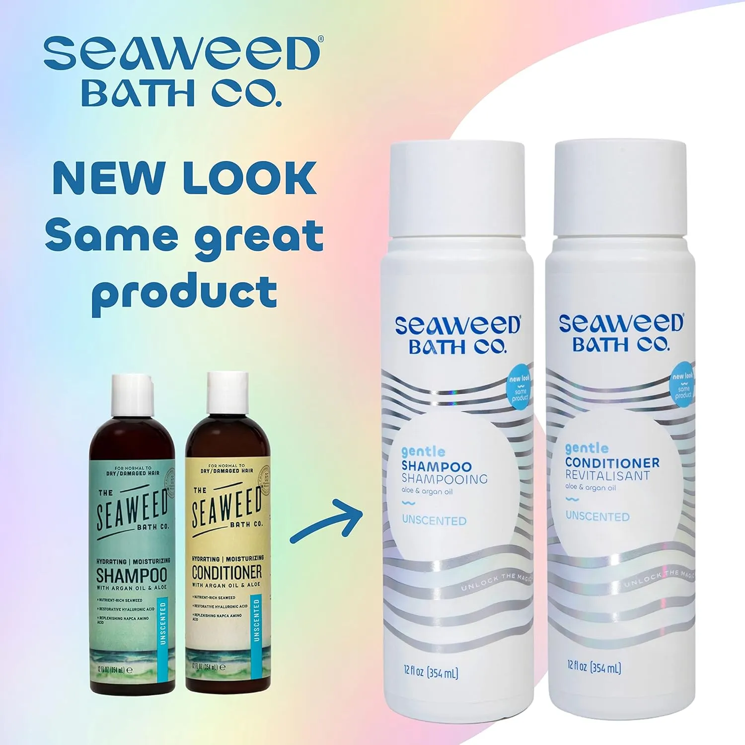 Seaweed Bath Co. Gentle Shampoo and Conditioner Set, Unscented, 12 Ounce (Pack of 2), Sustainably Harvested Seaweed, Aloe, Argan Oil, For Sensitive Scalps