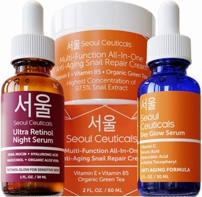 SeoulCeuticals Retinol Serum   Vitamin C Serum   Snail Cream - Korean Anti Aging Skincare Set