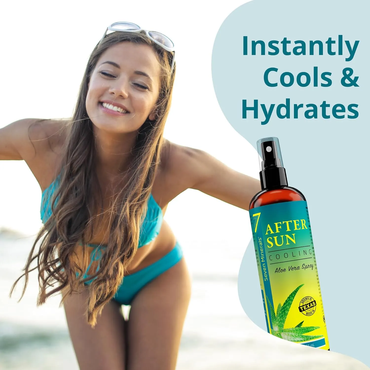 Seven Minerals NEW Cooling After Sun Spray with Aloe Vera - For Skin & Face with Instant Sunburn Relief. Unlike Regular Aftersun Lotion With Cucumber & Vitamin E (12 Fl Oz)