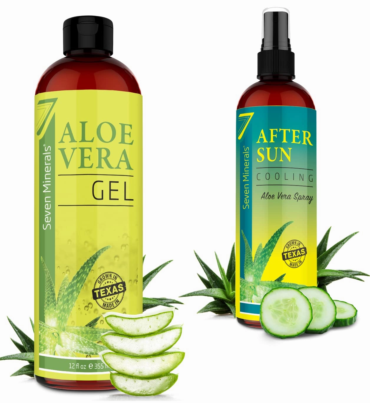 Seven Minerals Organic Aloe Vera Gel & After Sun Cooling Spray with Organic Aloe Vera, Cucumber, & Vitamin E