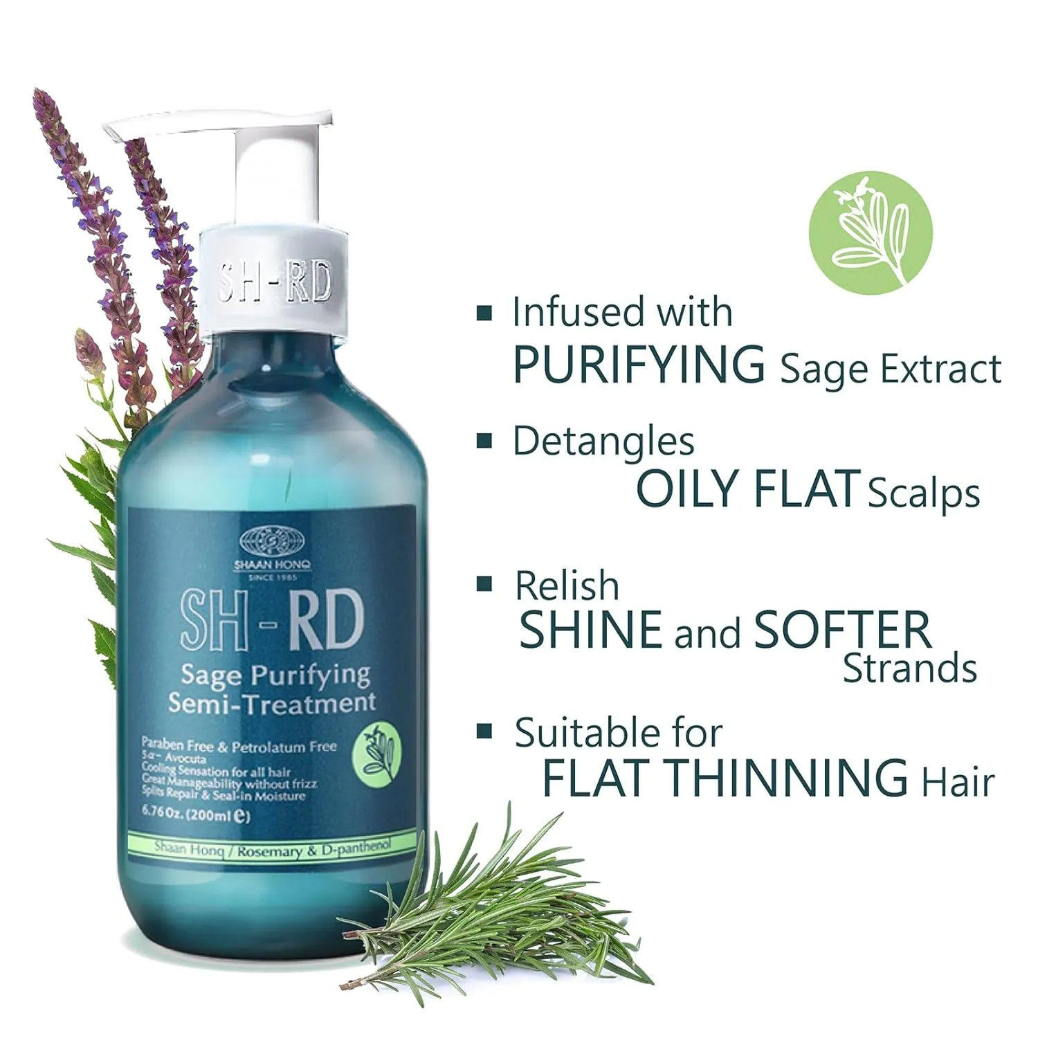 SH-RD Sage Purifying Semi-Treatment for Oily Hair/Scalp | Balancing Conditioner with Clarifying Sage Extract, Protein, Rosemary | Anti-Frizz, Oil-Control Sulfate-Free Conditioner - 6.76oz/200ml