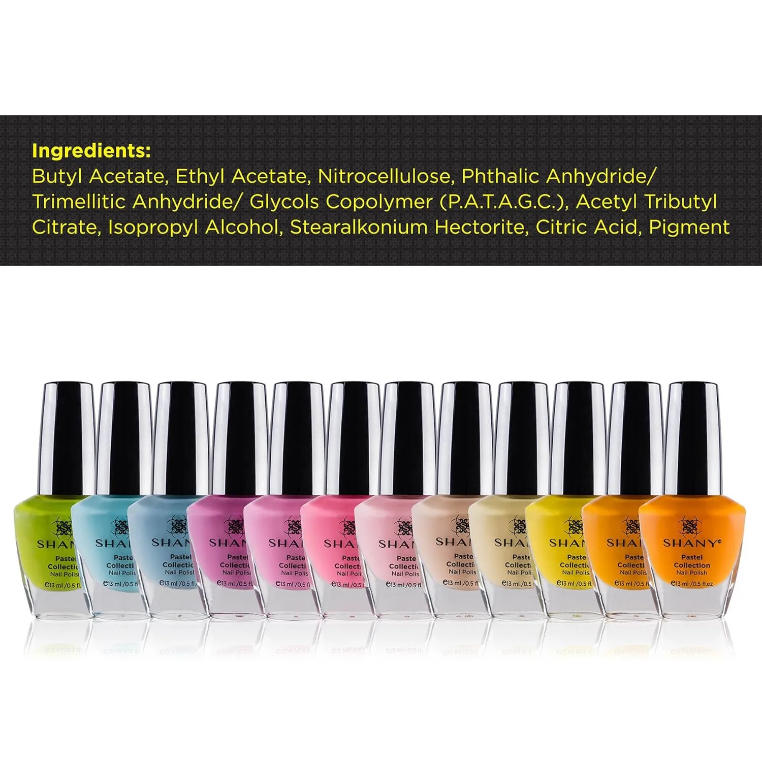 SHANY Nail Polish Set - Nail Lacquer Quick Dry, Full Size, Vibrant, Colorful, Trendy, Semi Glossy, Shimmery, Matte Nail Polish Set - 12 Colors - Pastel Collection