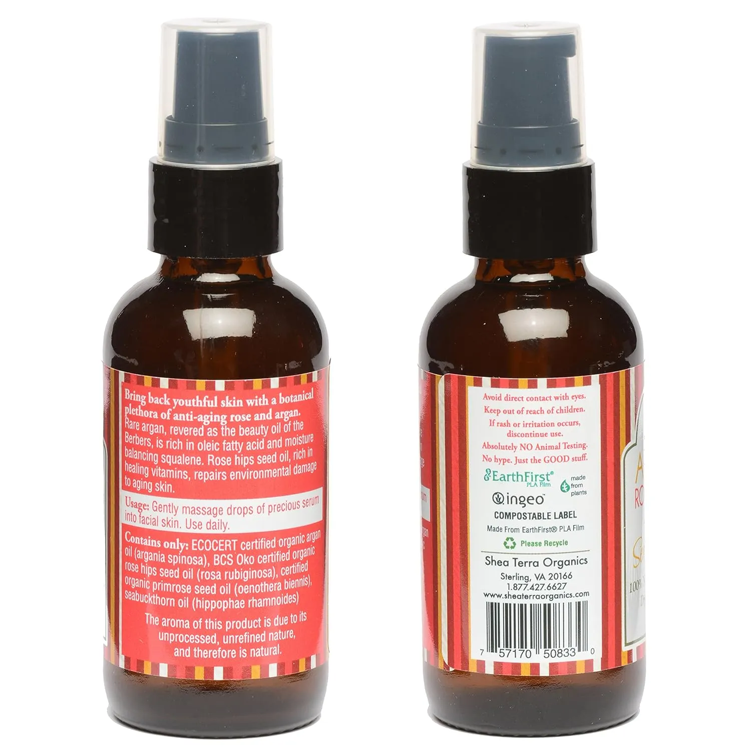 Shea Terra Argan and Rose Complex Serum of Youth | Nutrient-Rich, All Natural & Organic Oil with Age-Defying Essential Fatty Acids, Natural Plan Squalene and Vitamins for Youthful Looking Skin – 2 oz