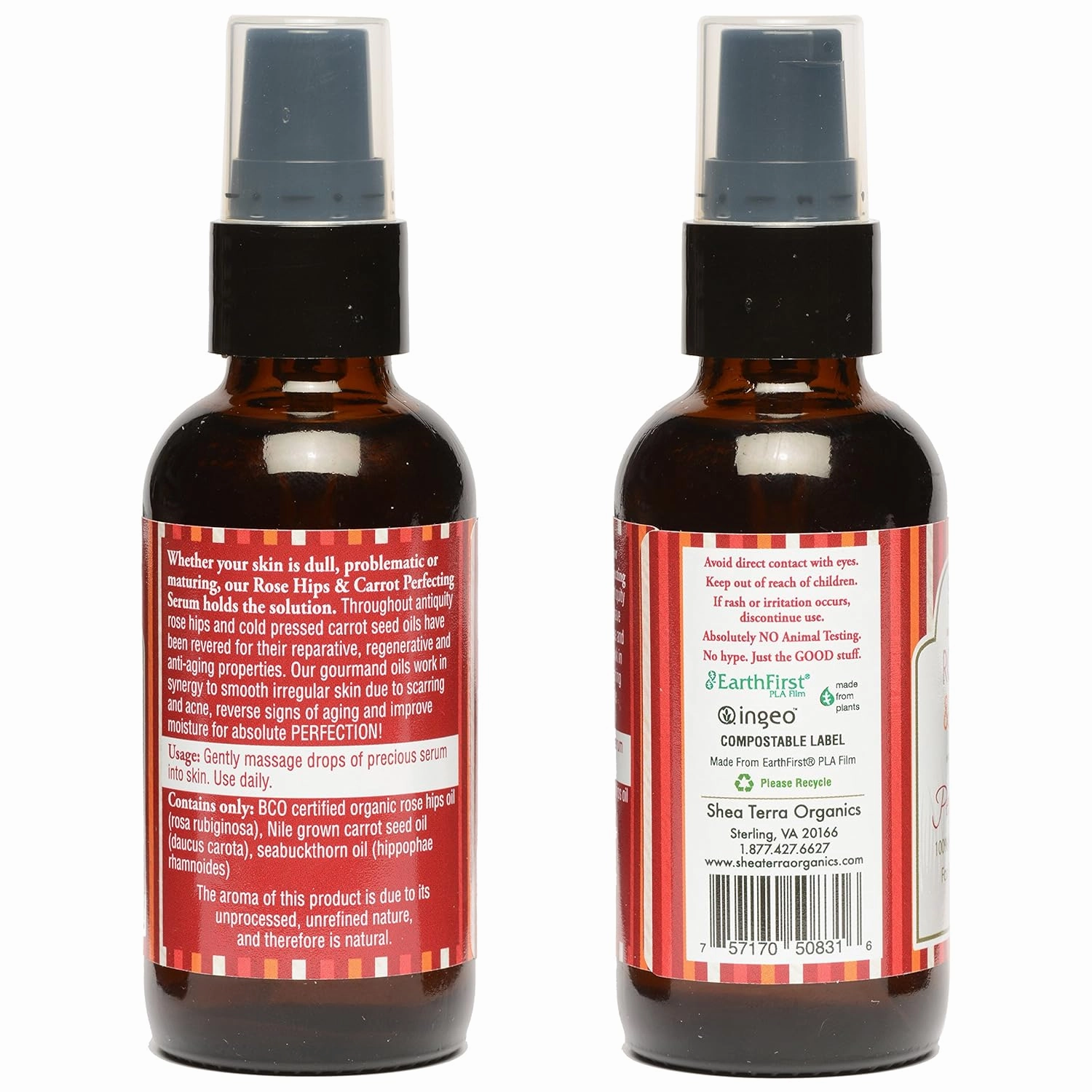 Shea Terra Rose Hips and Carrot Perfecting Serum | Nutrient Rich, All Natural & Organic Oil with Anti-Aging Vitamin A, E and Beta-Carotene for Clear and Glowing Youthful Skin – 2 oz