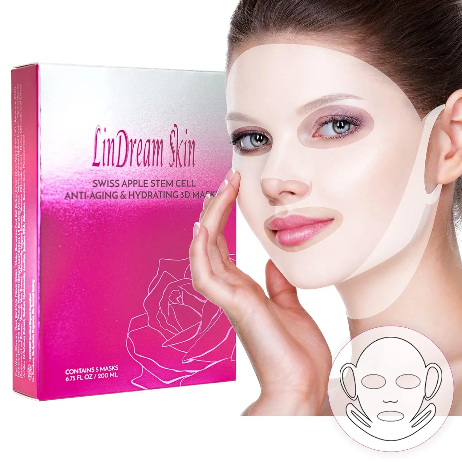 Sheet Masks for Face Chin Neck All in One - Moisturizing Facial Mask Skincare Set for Women and Men - Beauty Spa Anti Aging Treatment - Hydrating Soothing and Brightening - 5 Sheets