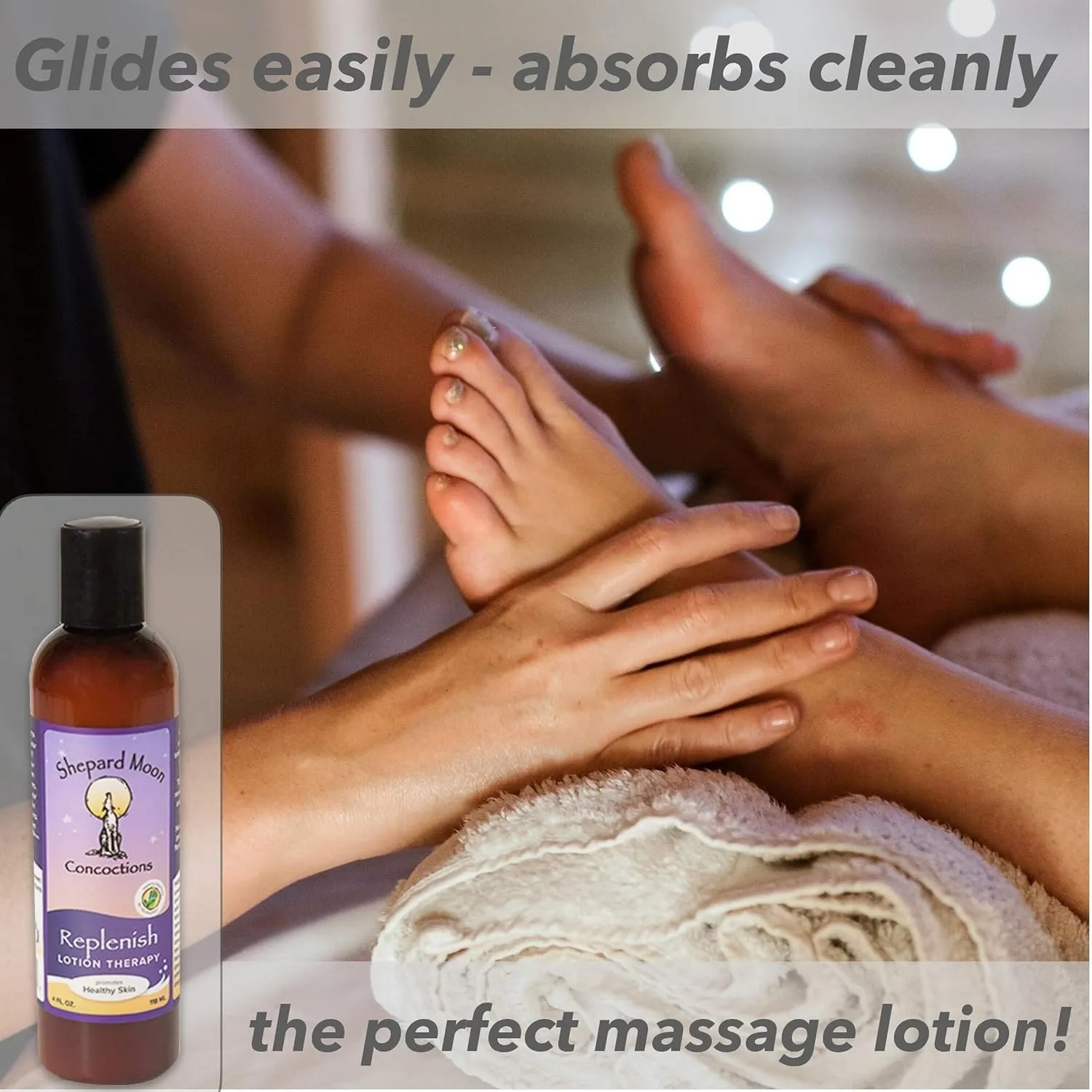 Shepard Moon REPLENISH Moisturizing Body Lotion - Light & fast-absorbing natural, organic Massage & Body Lotion to moisturize and repair dry skin - with lavender and calendula oil - paraben-free, 8 oz bottle