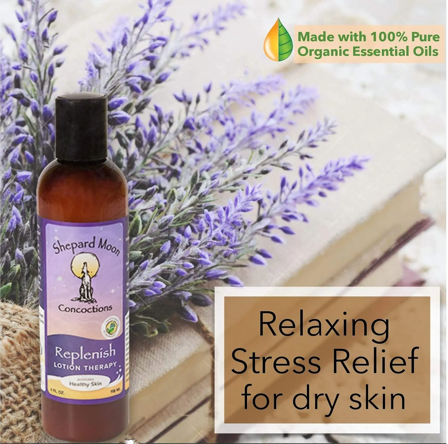 Shepard Moon REPLENISH Moisturizing Body Lotion - Light & fast-absorbing natural, organic Massage & Body Lotion to moisturize and repair dry skin - with lavender and calendula oil - paraben-free, 8 oz bottle