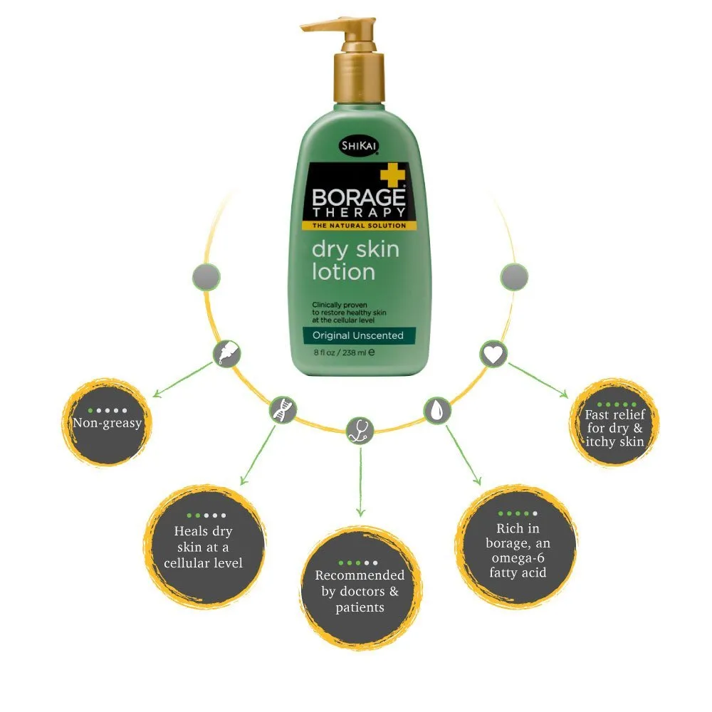 ShiKai Borage Therapy Dry Skin Lotion Body Moisturizer (16 oz) Unscented Skincare | Hydrating Lotion for Dry Hands & Body | With Oatmeal & Shea Butter