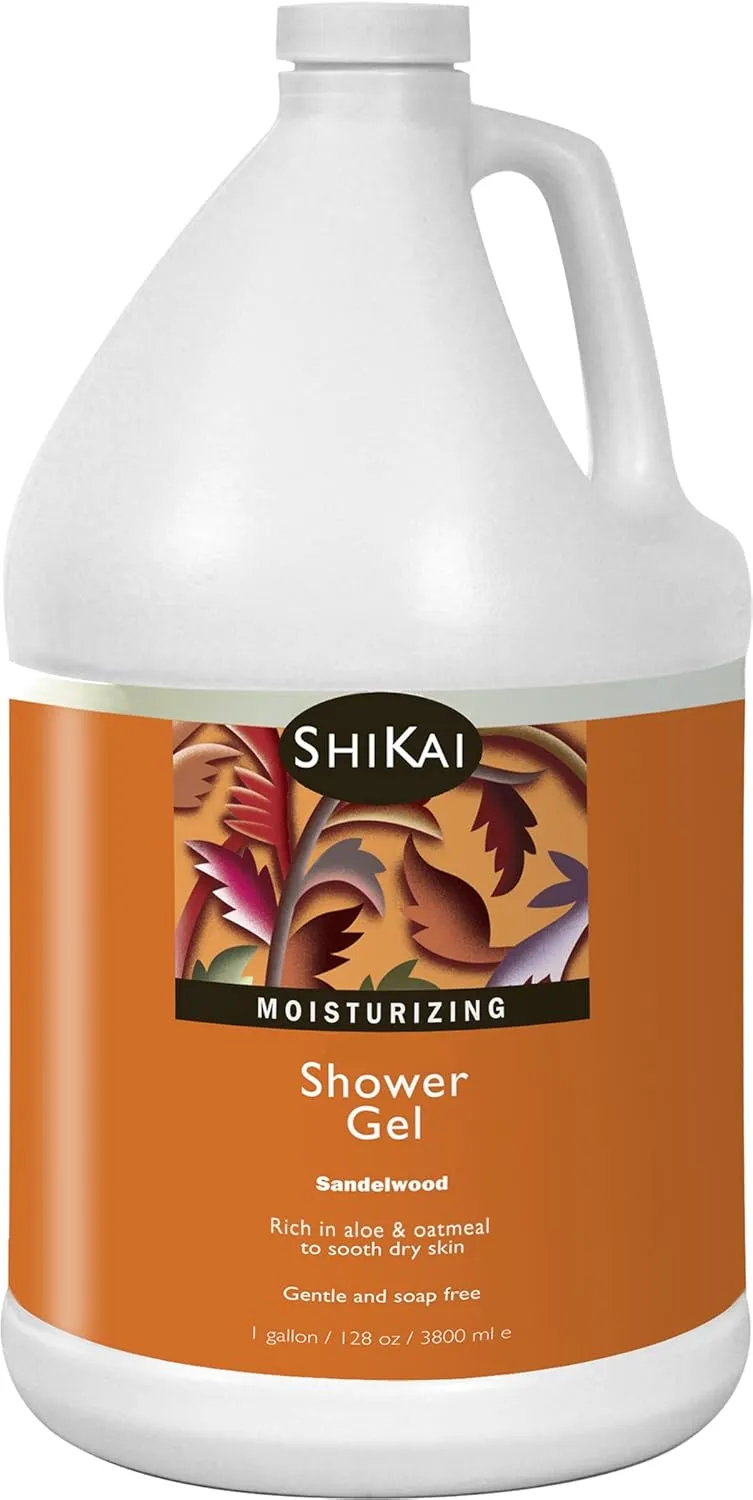 ShiKai Daily Moisturizing Shower Gel (Sandalwood, 1 gallon) | with Hydrating Aloe Vera & Oatmeal | Scented Body Wash for Dry Skin Relief