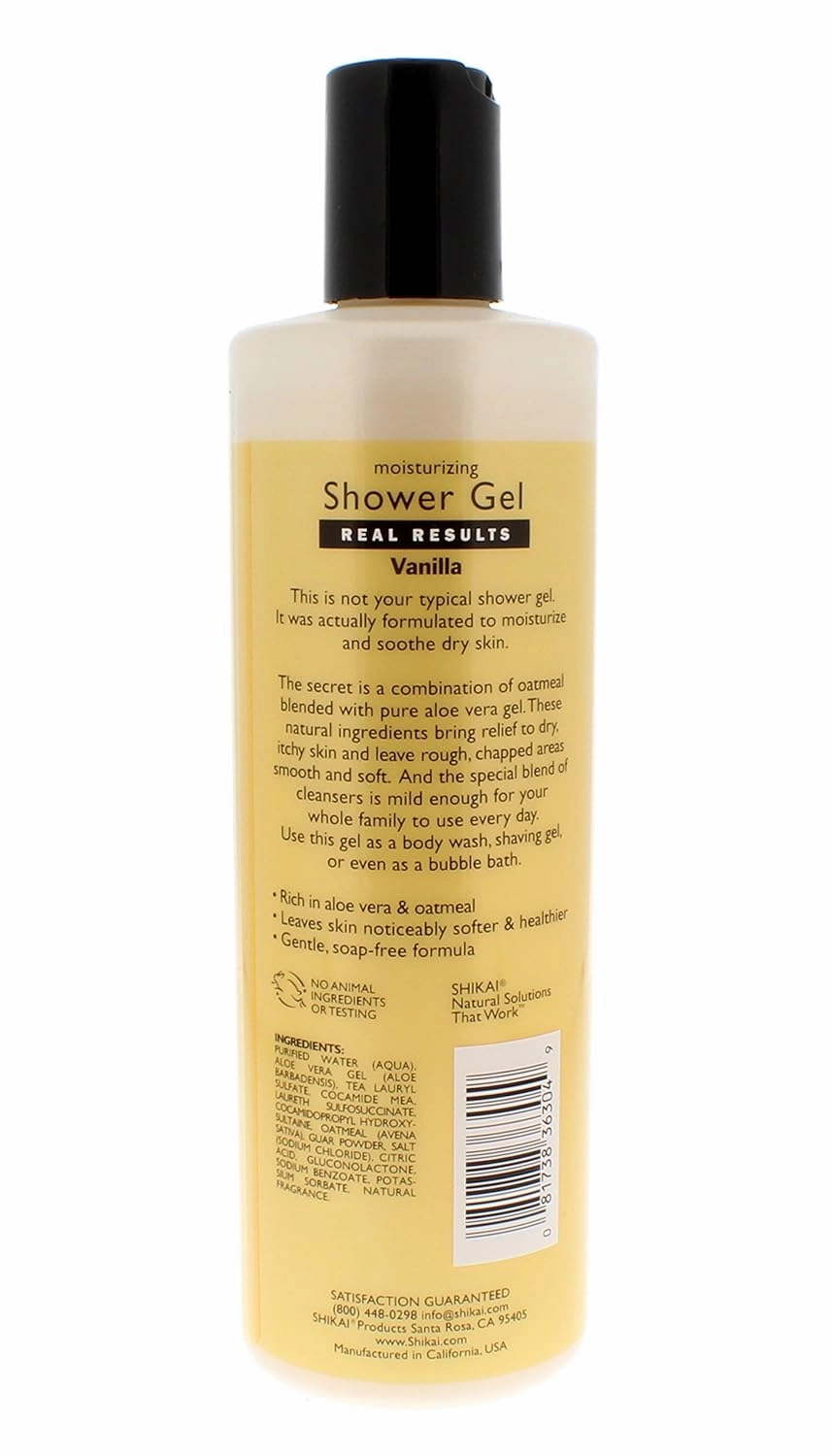 ShiKai Daily Moisturizing Shower Gel (Vanilla, 12oz, Pack of 3) | Gentle Formula | Aloe Vera & Oatmeal for Soft, Healthy Skin | Dry Skin Relief