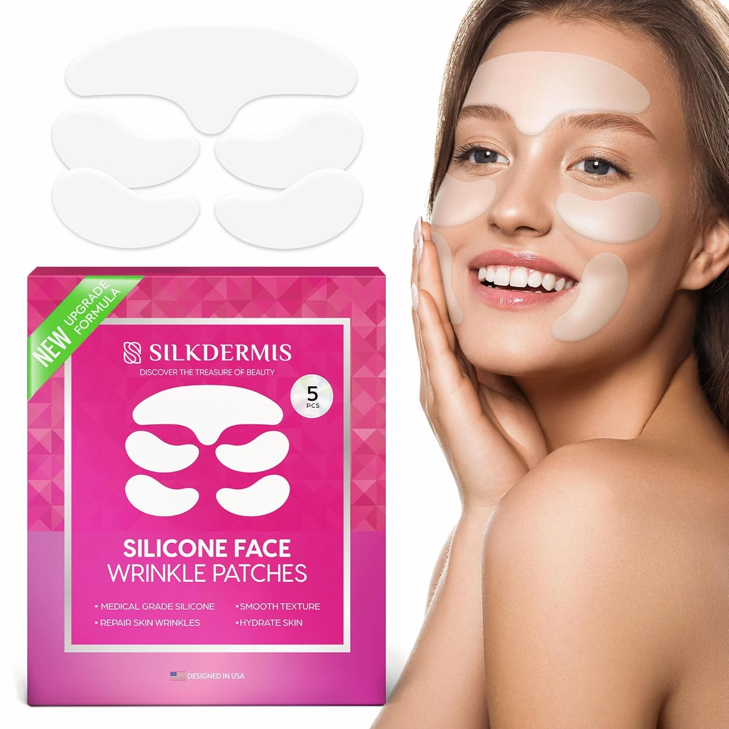 Silicone Face Patches 5pcs- Reusable Under Eye and Smile Line Patches Forehead Wrinkle Patches 5pcs