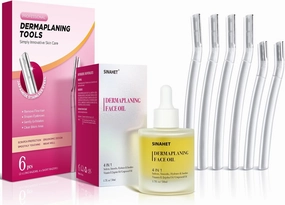 SINAHET Dermaplane Razor (6 Count) & Dermaplaning Oil (1.7fl. oz/50ml), Dermaplaning Kit Home Salon Essential