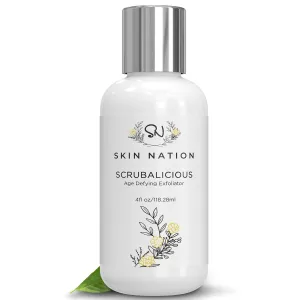 Skin Nation Scrubalicious Exfoliator, Gentle Face Scrub with Glycolic Acid, Jojoba Beads, Aloe Vera, Smooths Rough Skin, Hydrating Cleanser for Oily and Sensitive Skin, 4 oz