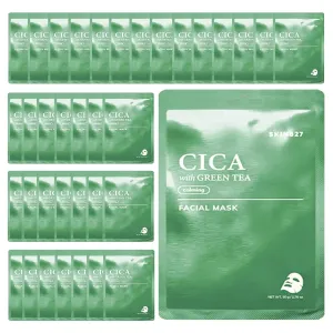 SKIN627 Bulk 36PK Face Masks, Korean Skincare, Hydrating Facial Sheet Masks For Dry Irritated Skin (36PK Cica with Green Tea)