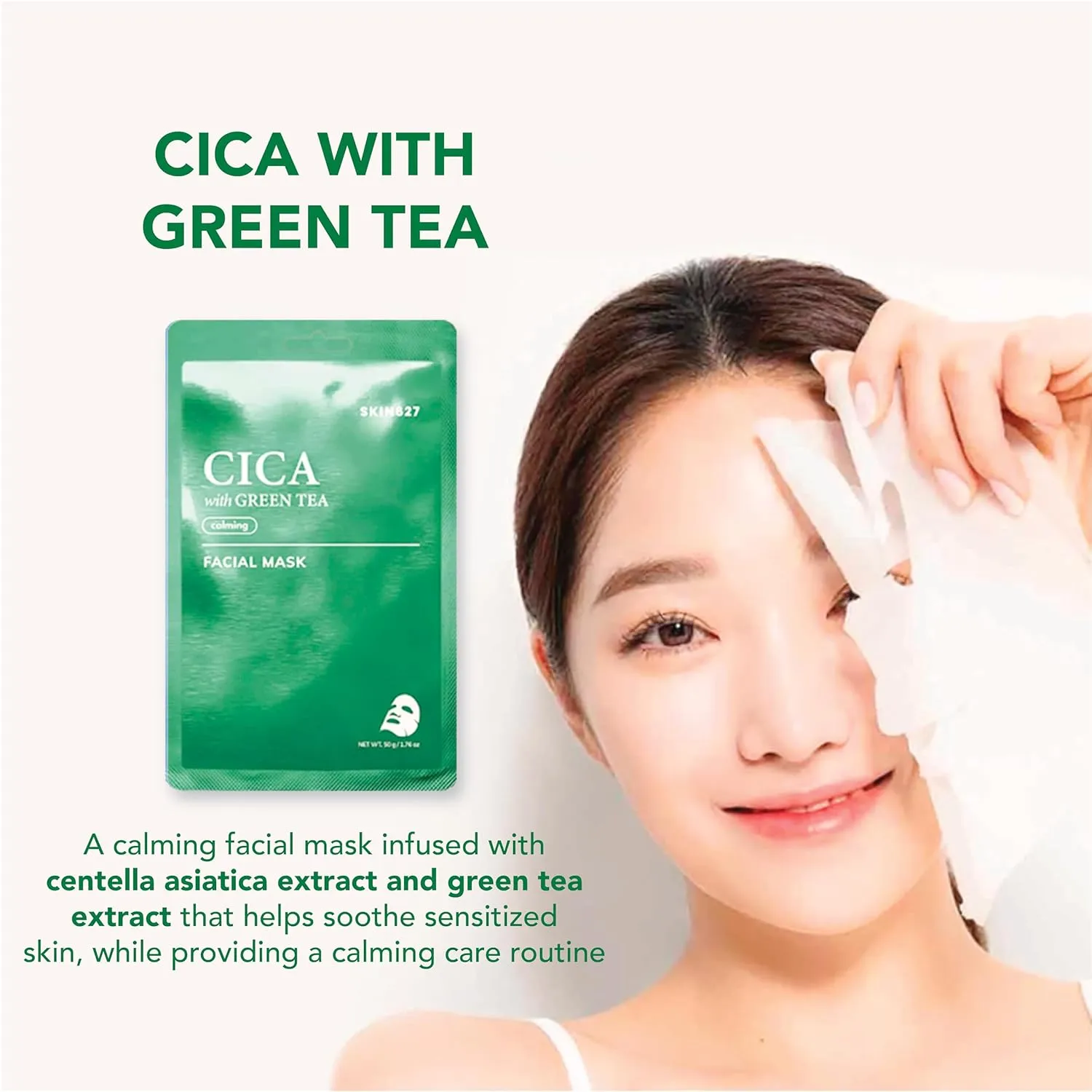 SKIN627 Bulk 36PK Face Masks, Korean Skincare, Hydrating Facial Sheet Masks For Dry Irritated Skin (36PK Cica with Green Tea)