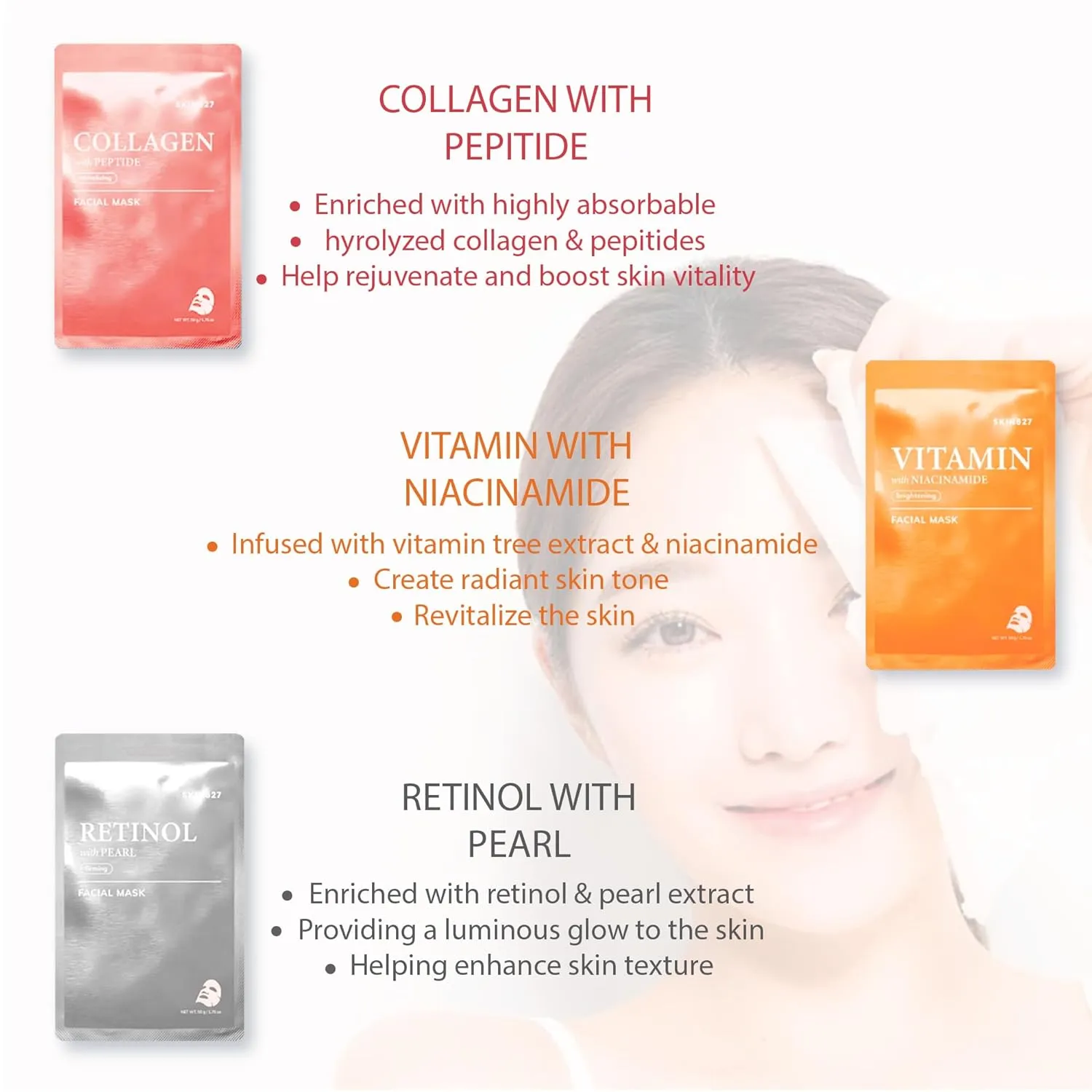 SKIN627 Bulk 36PK Face Masks, Korean Skincare, Hydrating Facial Sheet Masks | Retinol, Vitamin, Ceramide, Cica (36PK Mixed Assortment)