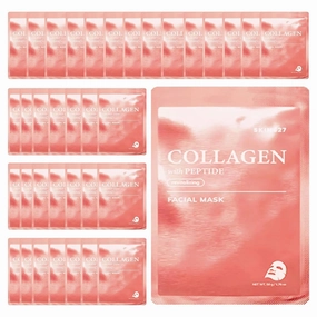 SKIN627 Bulk 36PK Face Masks, Korean Skincare, Hydrating Facial Sheet Masks For Dry Skin (36PK Collagen with Peptide)