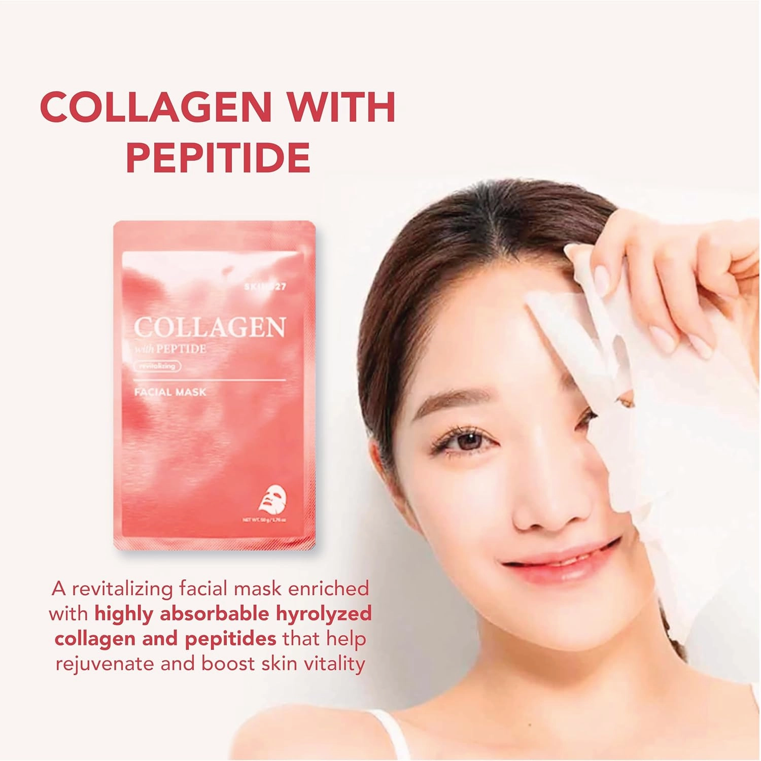 SKIN627 Bulk 36PK Face Masks, Korean Skincare, Hydrating Facial Sheet Masks For Dry Skin (36PK Collagen with Peptide)