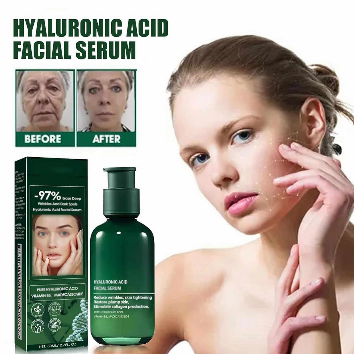 Skin Firming Rejuvenating Serum, Hyaluronic Acid Facial Serum, Neck Firming and Tightening, Lotion Firming, for All Skin Types (3PCS)