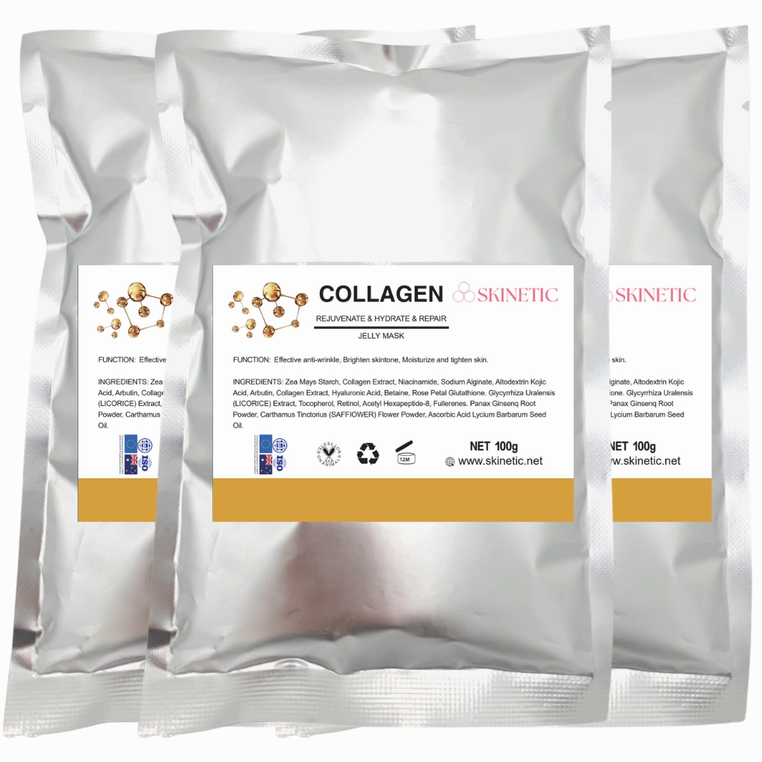 Skinetic Hydro Jelly Mask Powder (100g) - Collagen - GET Disposable Facial Brush (5pcs) FREE
