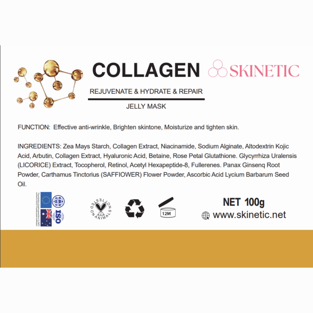 Skinetic Hydro Jelly Mask Powder (100g) - Collagen - GET Disposable Facial Brush (5pcs) FREE