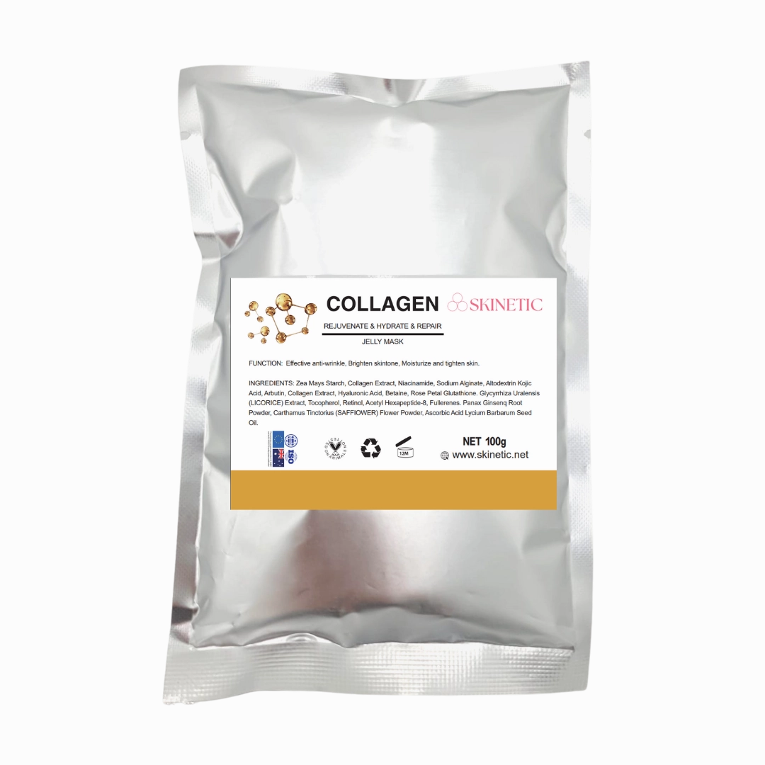 Skinetic Hydro Jelly Mask Powder (100g) - Collagen - GET Disposable Facial Brush (5pcs) FREE