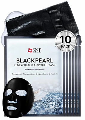 SNP - Black Pearl Renew Ampoule Korean Face Sheet Mask - Restoring & Rejuvenating Effects for All Oily Skin Types - 11 Sheets - Best Gift Idea for Mom, Girlfriend, Wife, Her, Women