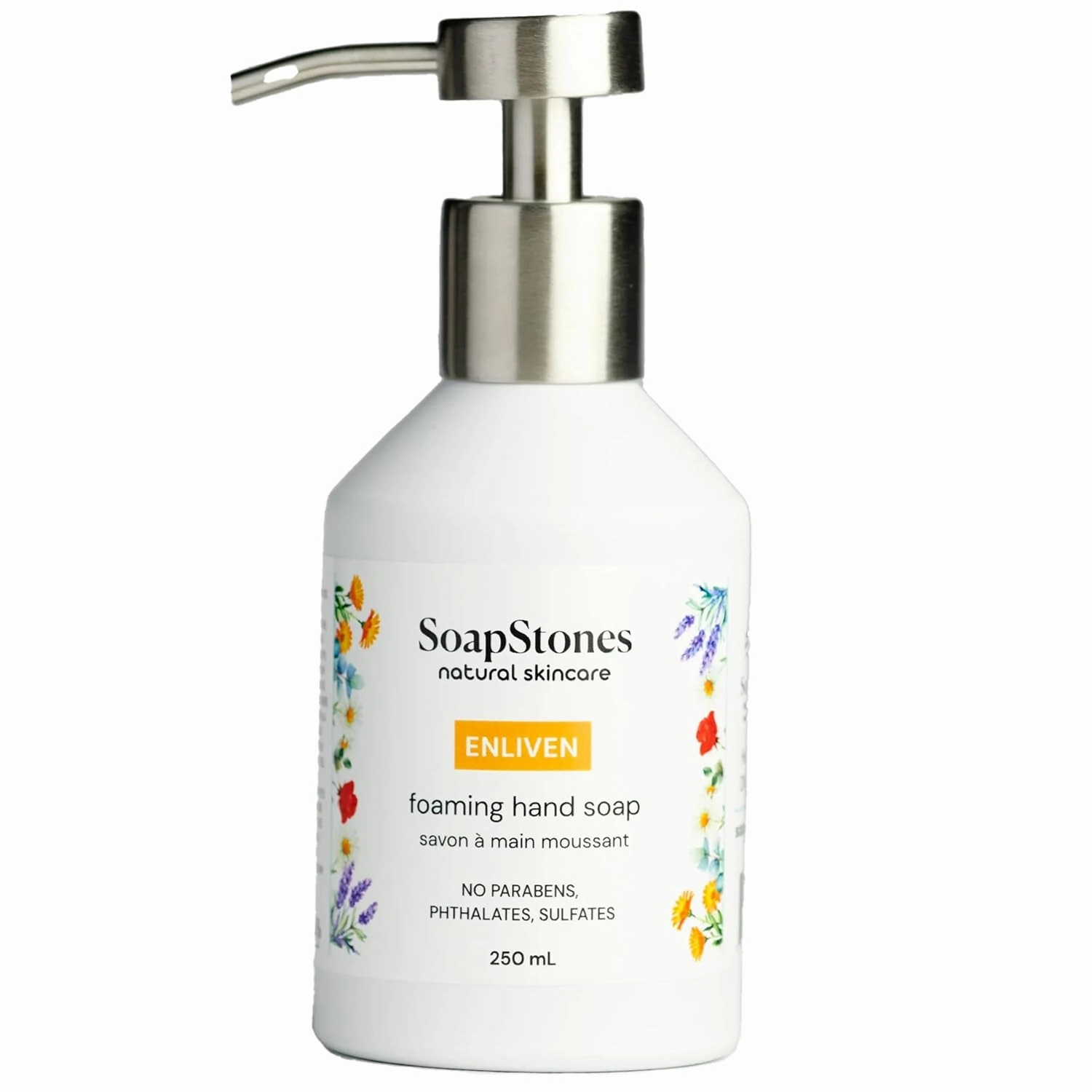 Soapstones Foaming Hand Soap - 250ml Moisturizing, Soft and Hydrating Formula in a Refillable Bottle - Sweet Orange, Lemongrass and Grapefruit Infused Foam Hand Soap (8.05 Ounce (Pack of 1), Enliven)