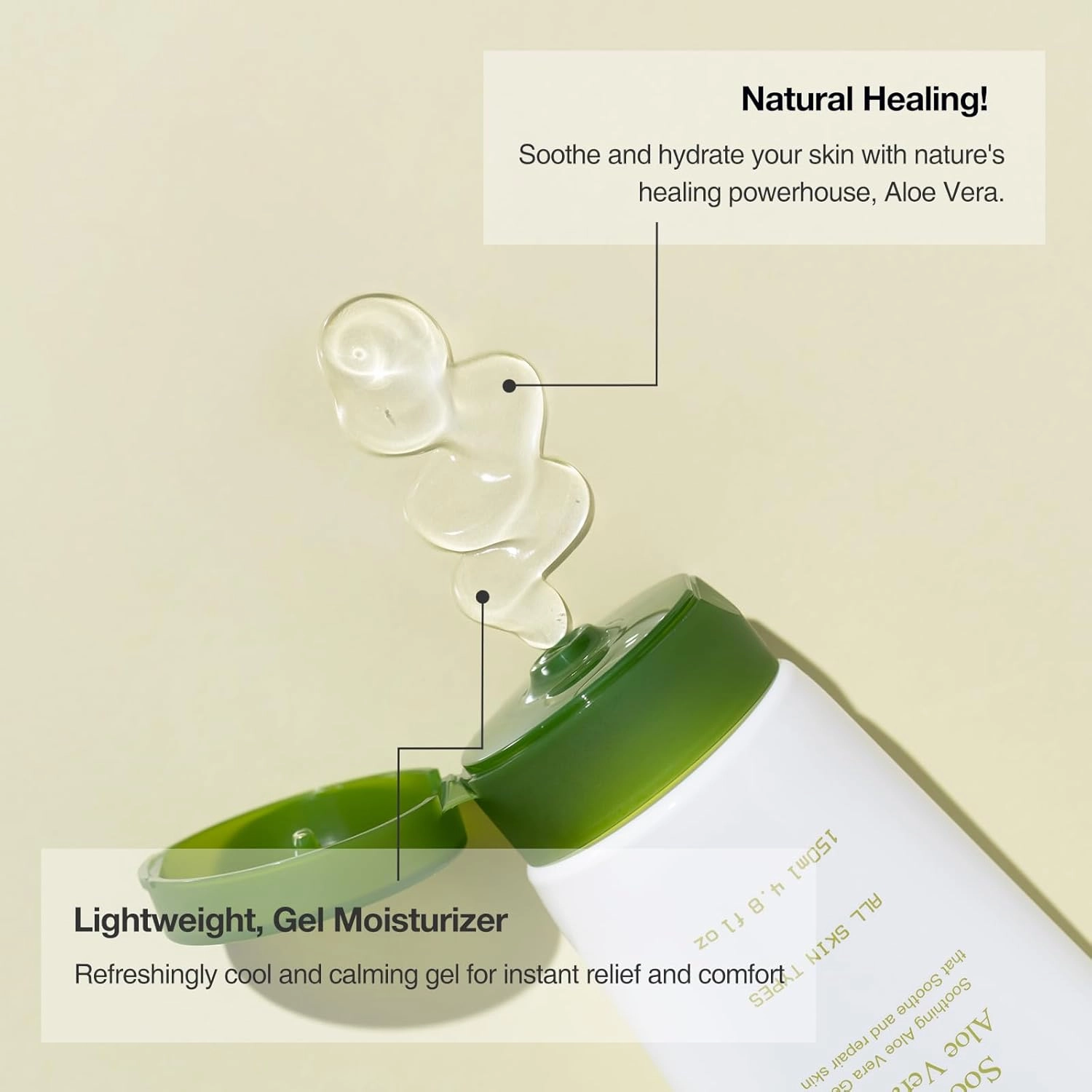 Soothing Aloe Vera Gel (150ml/5 fl. oz) – Natural Hydrating Gel for Face & Body, Moisturizing After-Sun Care with Aloe Vera, Centella Asiatica, and Hyaluronic Acid