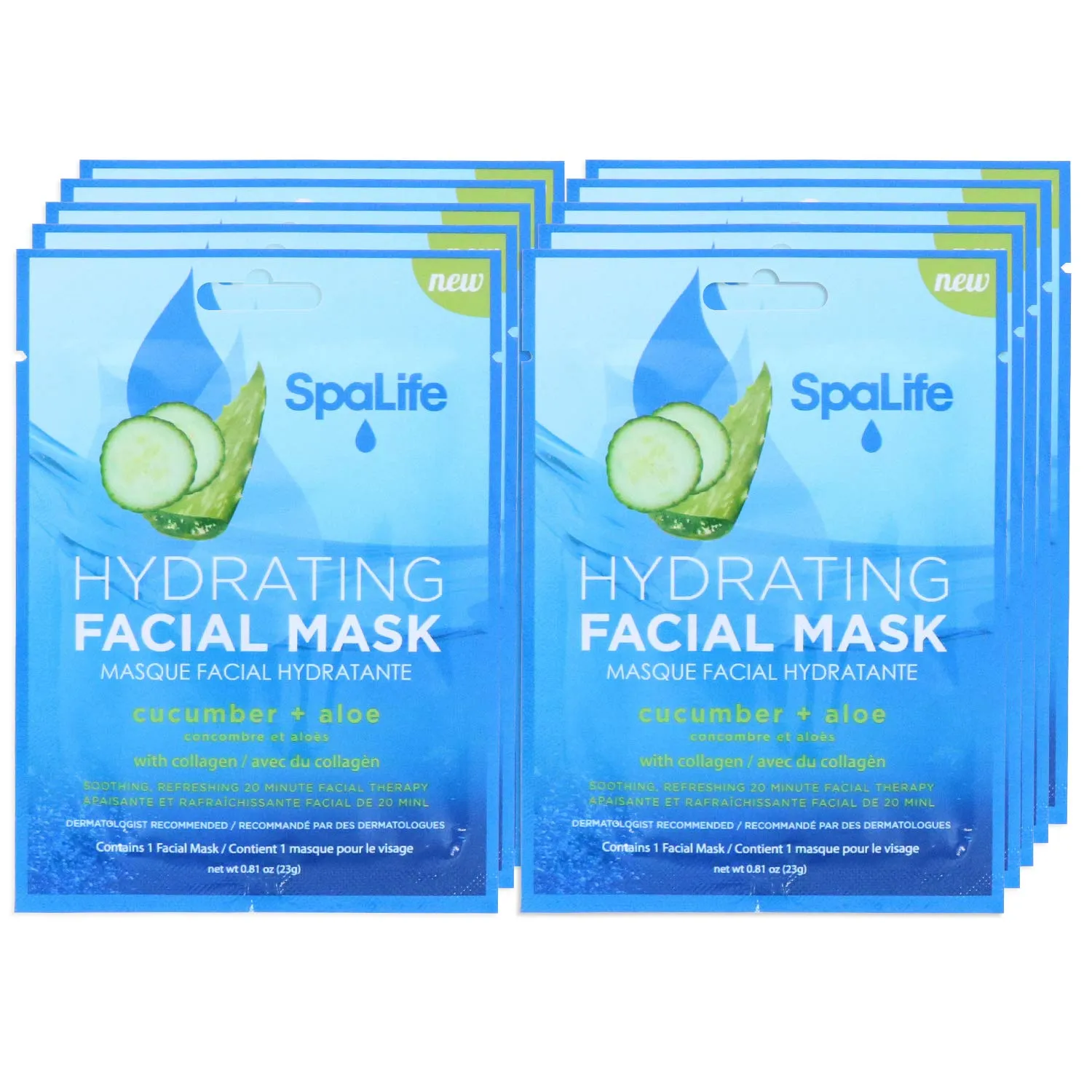 SpaLife Hydrating, Purifying, Anti-Aging, Detoxifying and Soothing Korean Facial Masks - 10 Masks - (Cucumber   Aloe)