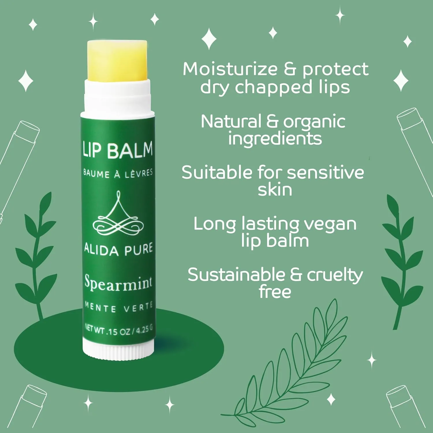 Spearmint Lip Balm Collection, Vegan Set, Beeswax Free, with Avocado And, Organic Jojoba Oil, and Vitamin E, Natural Moisturizer for Dry, Chapped Lips, 3 Tube Set