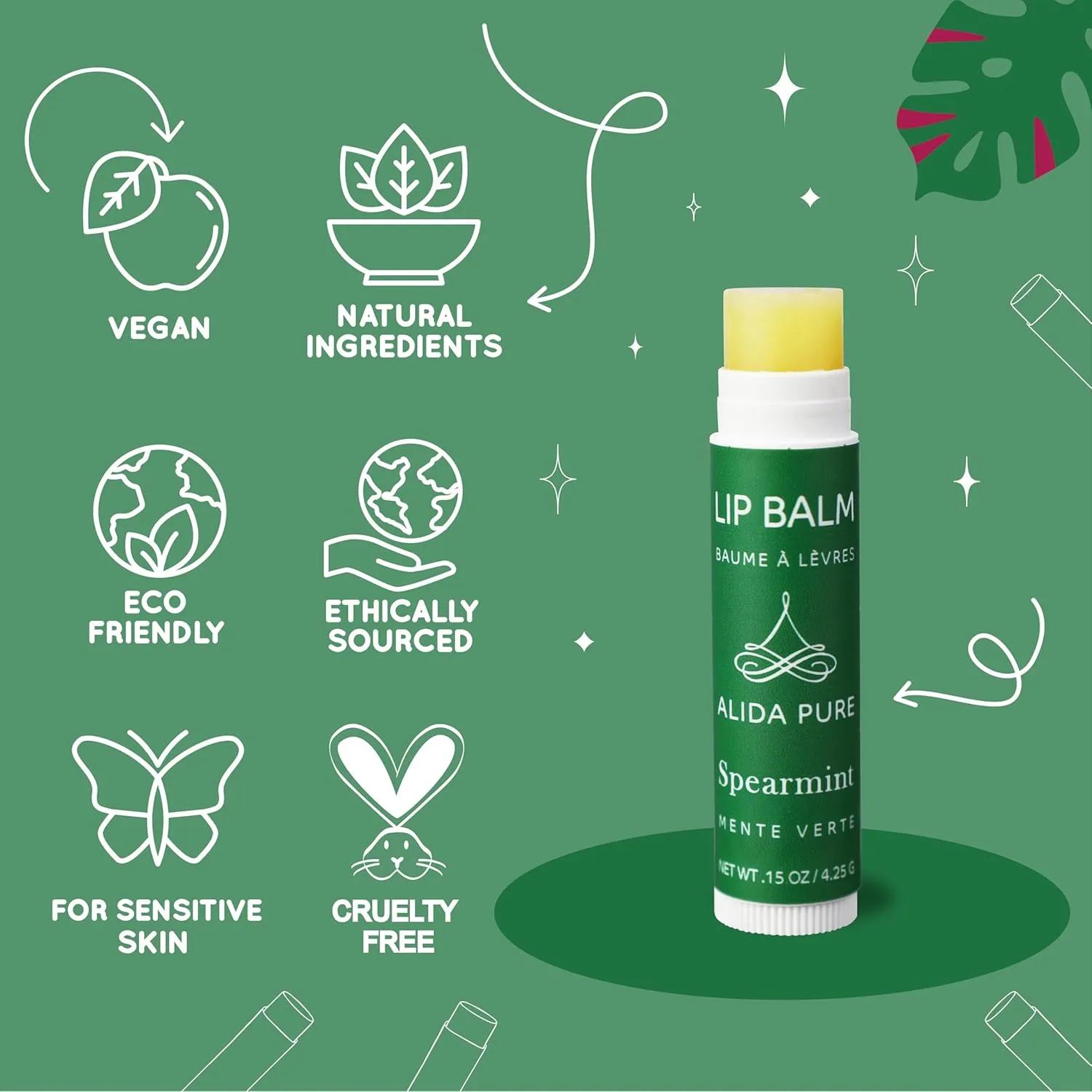 Spearmint Lip Balm Collection, Vegan Set, Beeswax Free, with Avocado And, Organic Jojoba Oil, and Vitamin E, Natural Moisturizer for Dry, Chapped Lips, 3 Tube Set