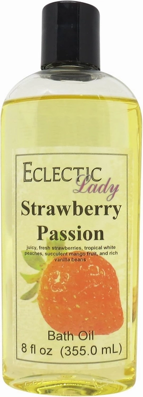 Strawberry Passion Bath Oil by Eclectic Lady - Scented Bath Oil - Relaxing & Moisturizing Bathing Oil - Fragrance Body Oil for Dry & Rough Sensitive Skin - Body Daily Nourishing Shower Oil (8 oz)