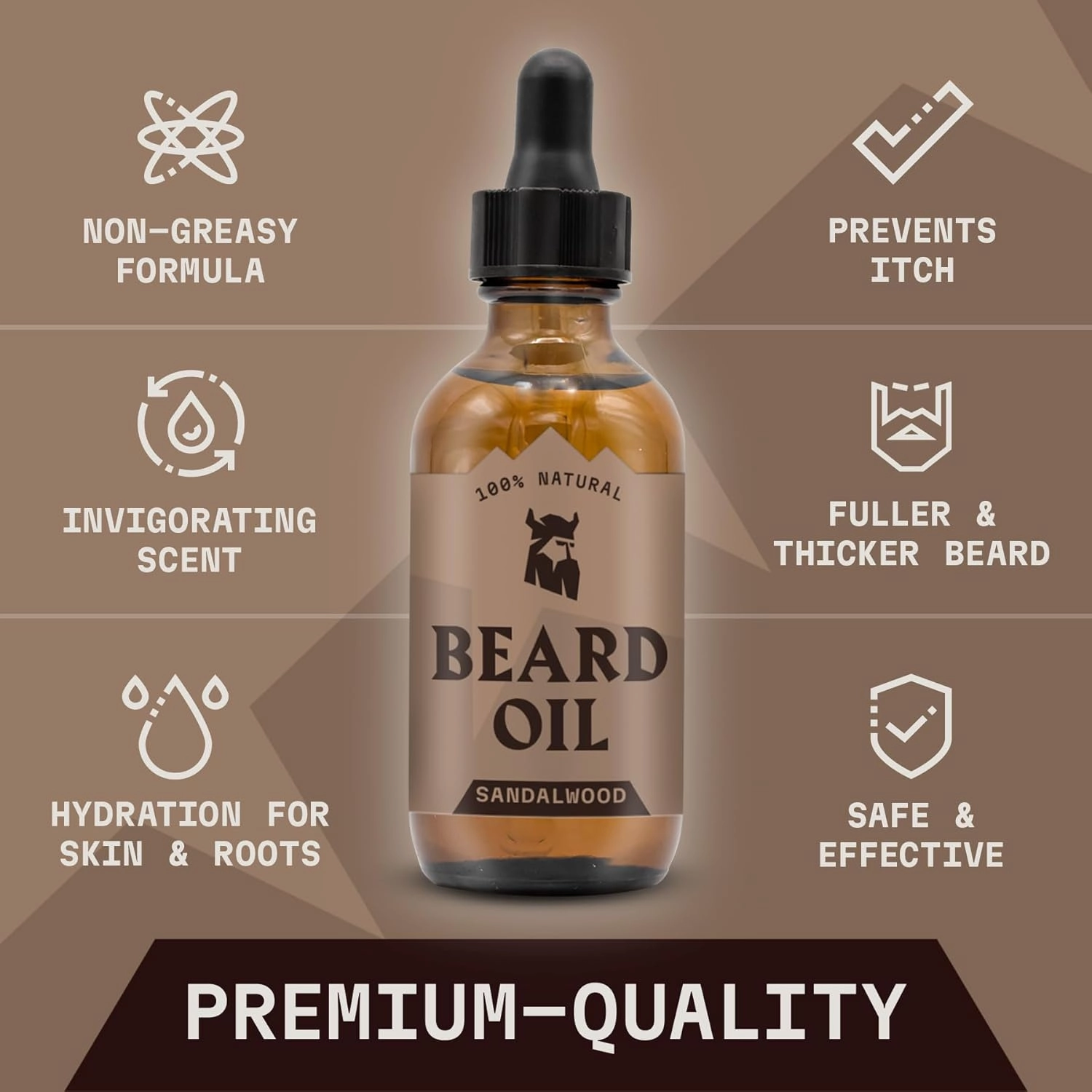 Striking Viking Beard Oil for Men - 2 Fl Oz, 2 Pack, Sandalwood Scent - Naturally Derived Conditioner with Almond, Tea Tree, Argan & Jojoba Oil for Beard Growth, Softening & Moisturizing