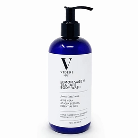 Sulfate Free Body Wash for Sensitive Skin Lemon Sage & Tea Tree Body Wash - Essential Oils, Aloe Vera & Jojoba - Antioxidant Rich, Gentle on Skin & Fresh Citrus Scent - Large 12 fl oz