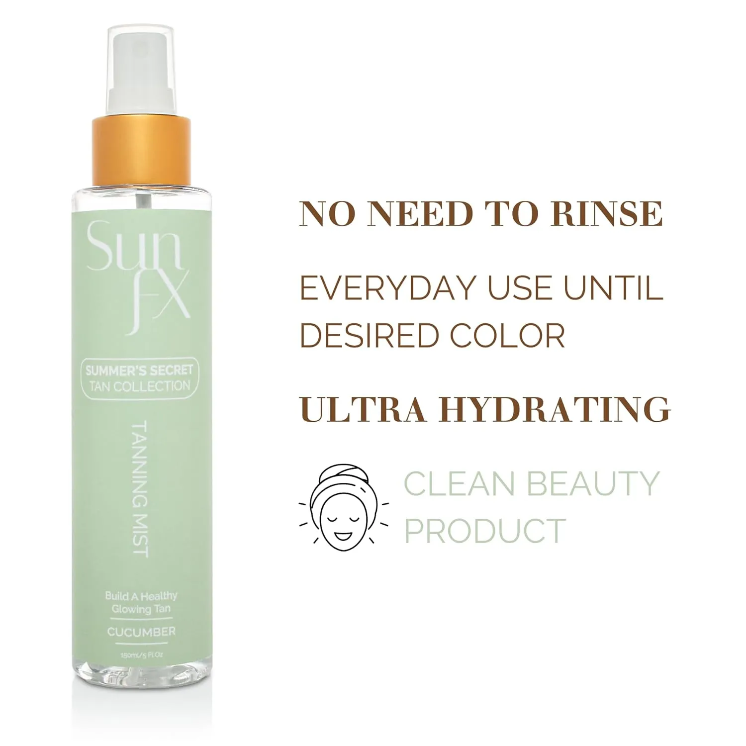 SunFX Tanning Mist for Face & Body | Ultra Hydrating | Hyaluronic Acid | Vegan | Cruelty-Free | Long Lasting Self Tanner Cucumber - 5floz
