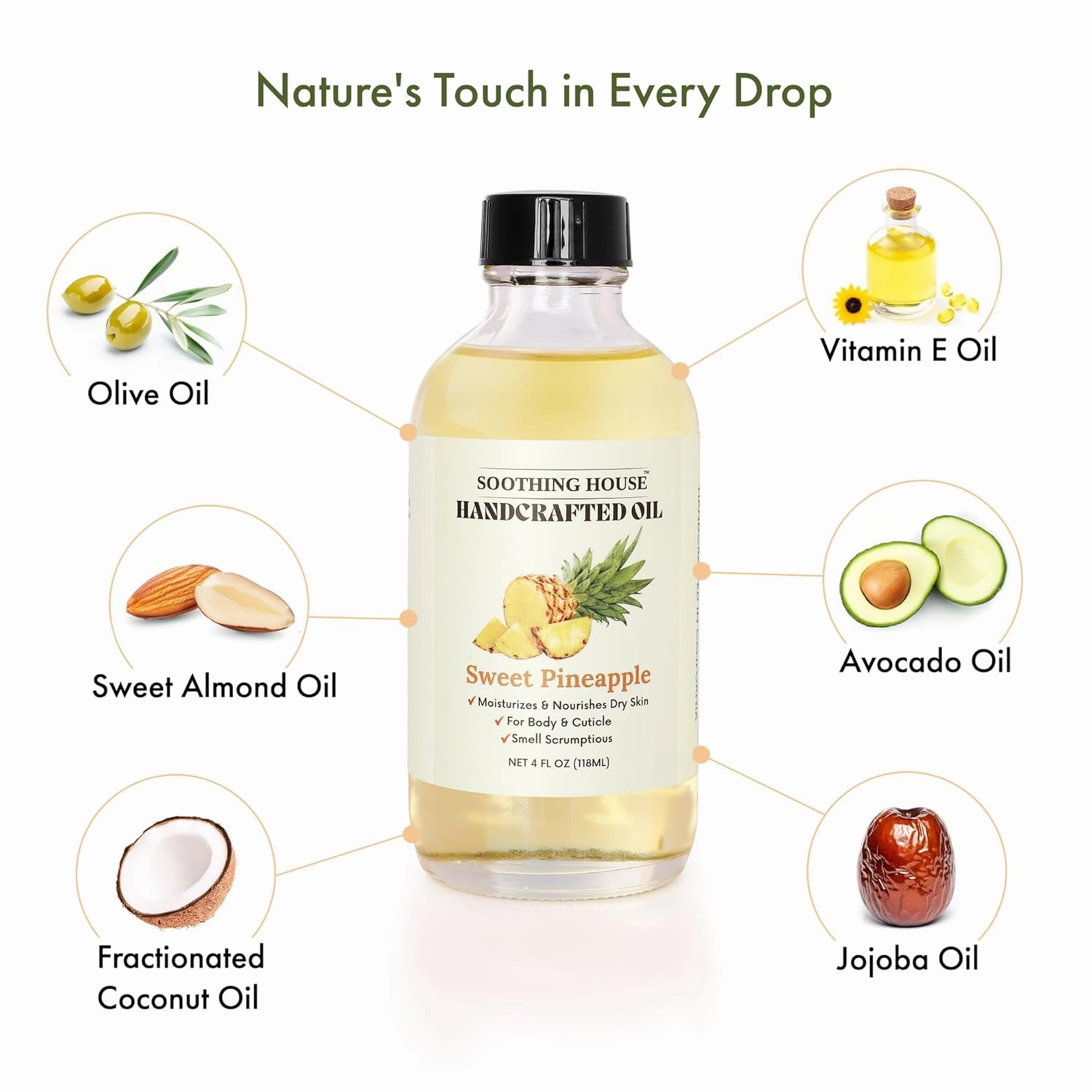 Sweet Pineapple Body Oil - Moisturizing Body Oil for Soft, Glowing Skin with Almond & Jojoba Oil (4 fl oz)