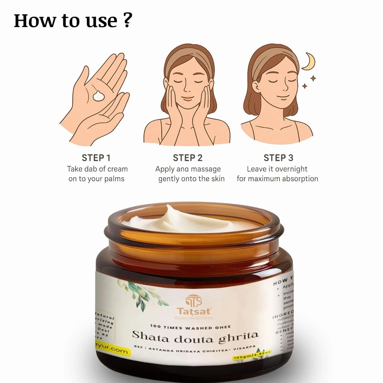 TATSAT - WELLNESS THROUGH AYURVEDA Shata Dhauta Ghrita 100 Times Washed Ghee Anti Aging Nourishing Cream Removes Stretch Marks - 30gm (30, Rose)