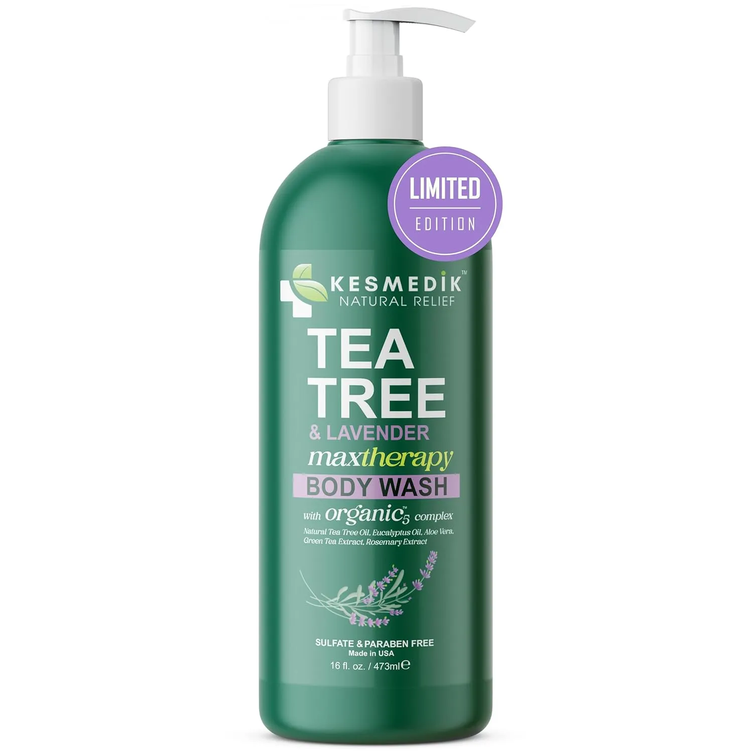 Tea Tree Oil & Lavender Body Wash MaxTherapy | Cleanser & Defense for Athlete’s Foot, Ringworm, Body Odors & Acne, Soothing Relief for Sensitive, Dry, Itchy Skin (16 fl oz, Limited Edition)