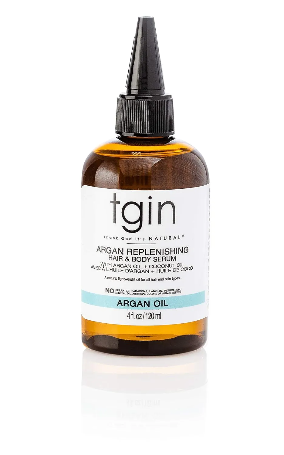 tgin Argan Replenishing Hair Serum - 4 Oz, Dry Hair, Moisturizing, Breakage Control, Paraben Free, Coconut Scent, Serum for Natural or Chemically Treated Hair, Hot Oil Treatment, Hair Styling Agent