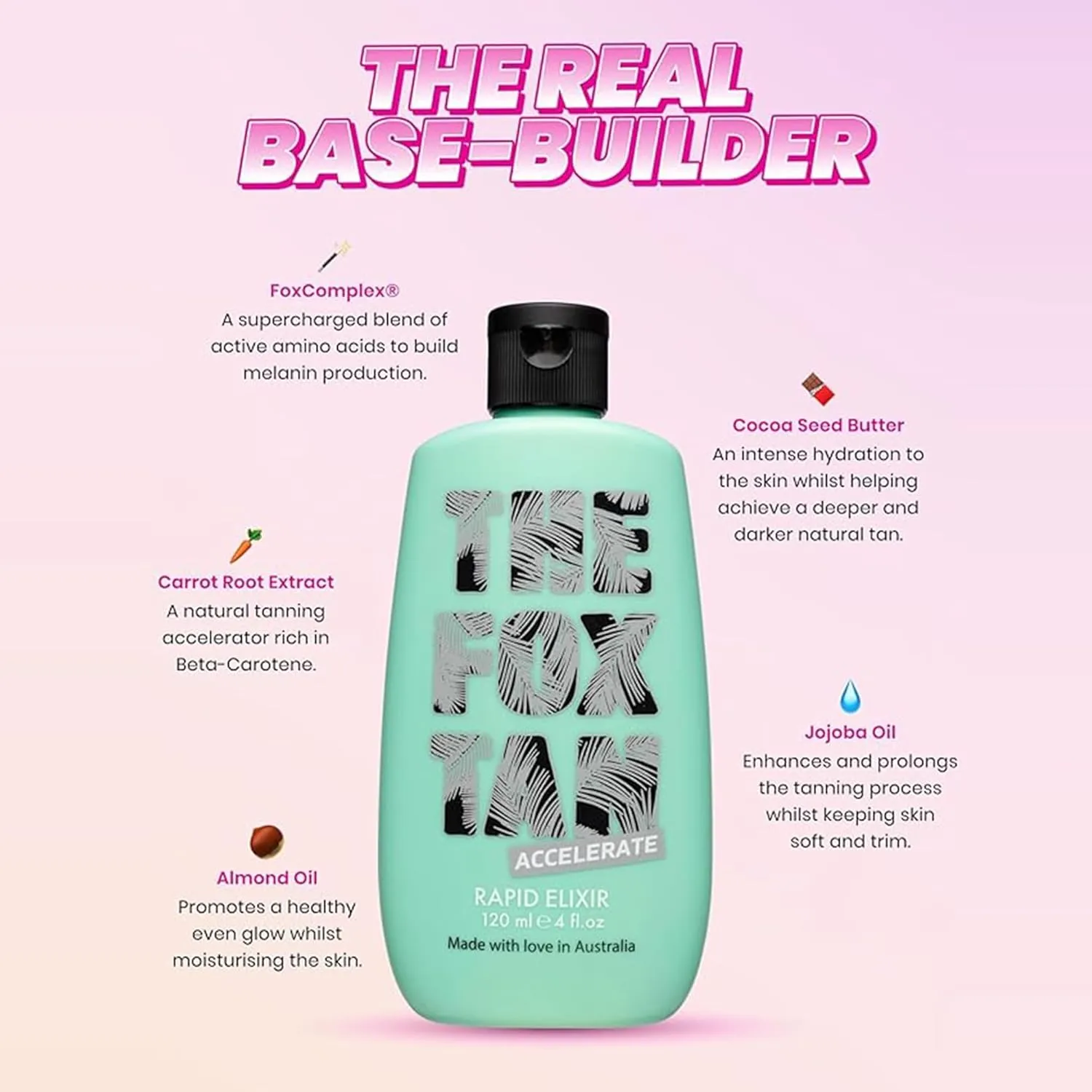 The Fox Tan Rapid Tanning Elixir, Natural Tanning Accelerator Lotion For Darker & Faster Tans, Creates Flawless Tan Skin, Vegan & Cruelty-Free, 120mL
