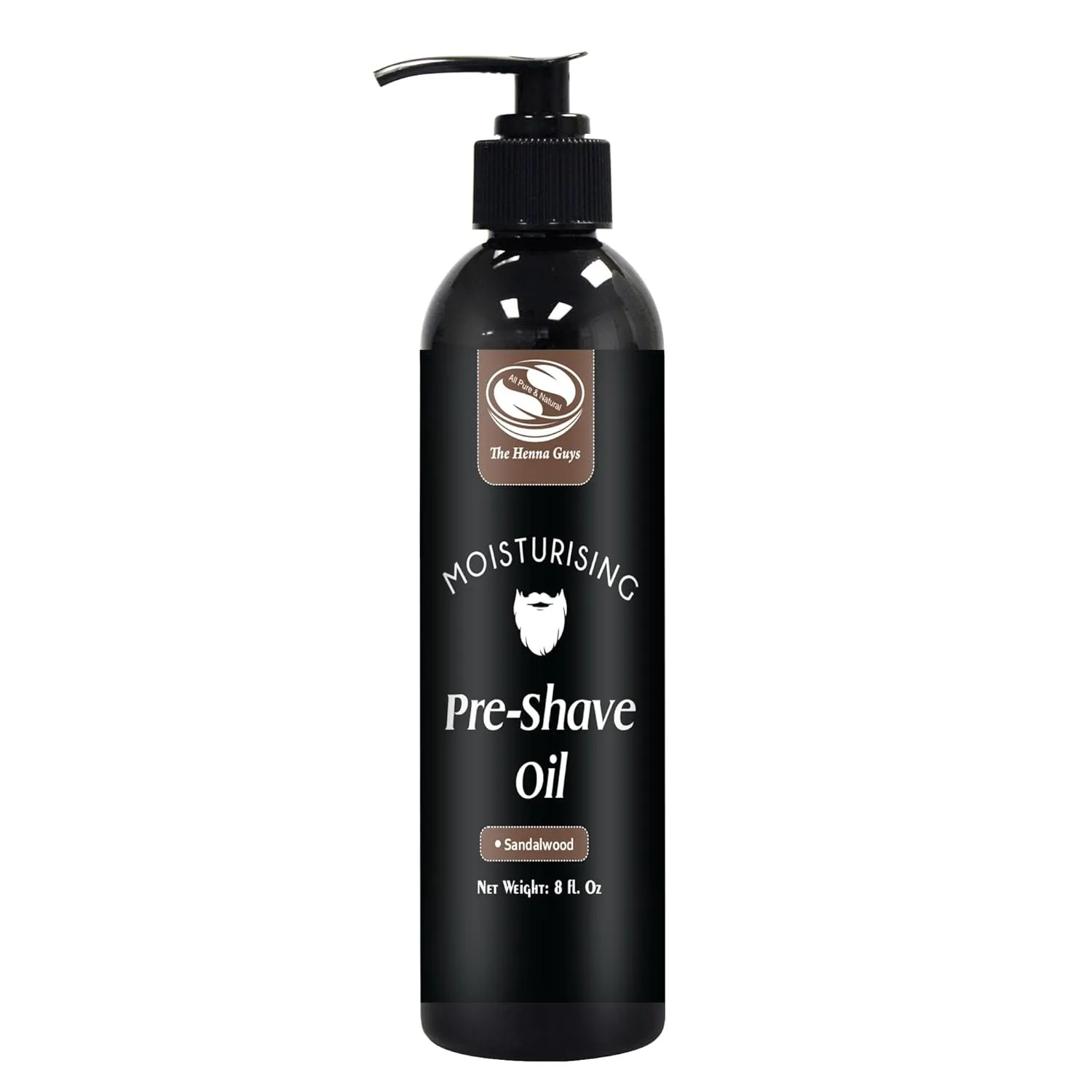 The Henna Guys 8 fl. Oz Pre-Shave & Beard Conditioning Oil for Men, Sandalwood Scent, with Jojoba, Argan, & Marula Oils, Free from Ammonia, Sulfate, Phthalate