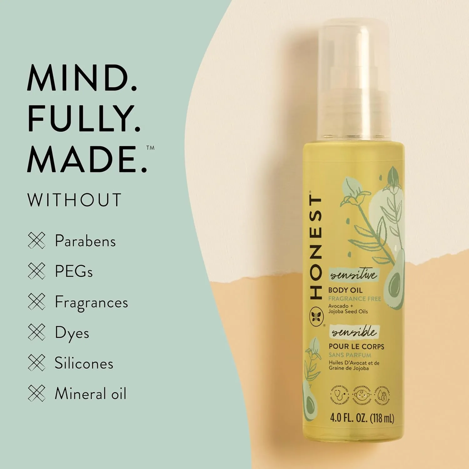 The Honest Company Fragrance Free Moisturizing Body Oil | Nourish   Soothe Baby's Skin | Plant-Based, Hypoallergenic, Vegan | 4.0 fl oz