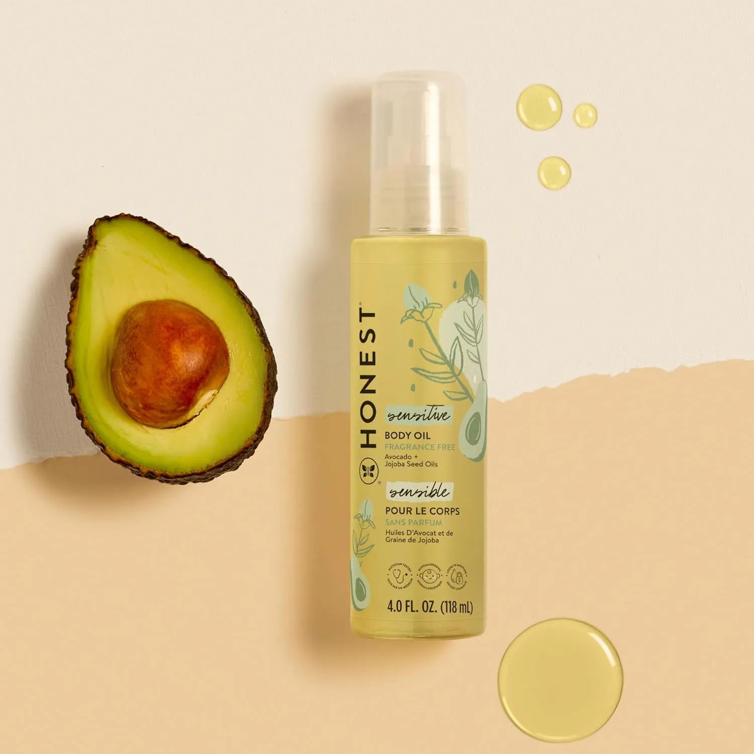 The Honest Company Fragrance Free Moisturizing Body Oil | Nourish   Soothe Baby's Skin | Plant-Based, Hypoallergenic, Vegan | 4.0 fl oz