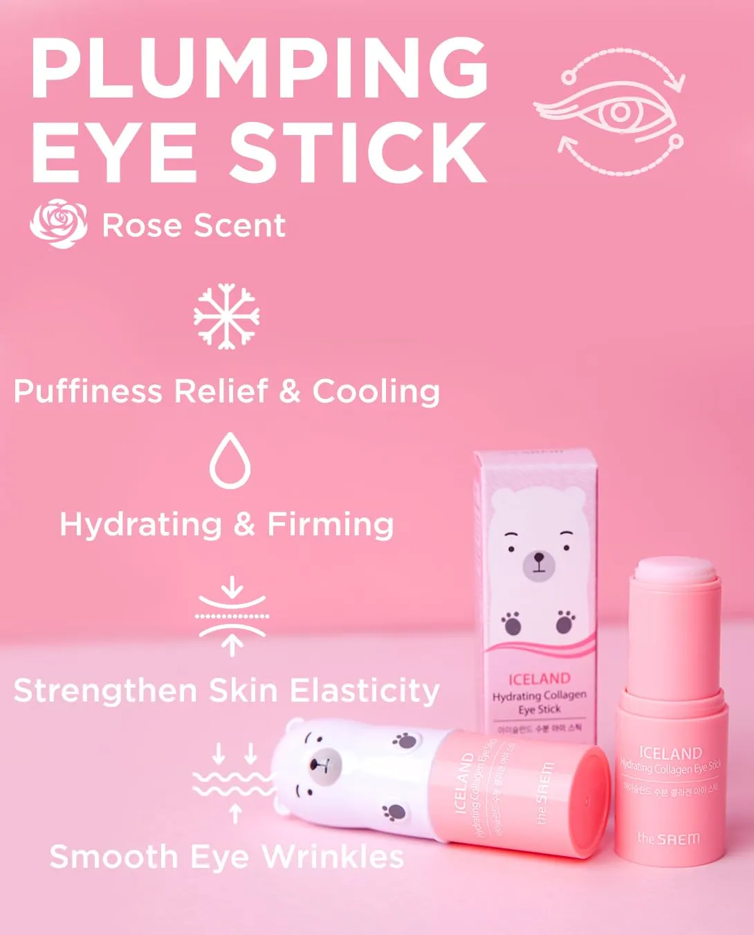 The SAEM Iceland Hydrating & Collagen Eye Stick 2 Pack - Cooling & Anti-Wrinkle Eye Balm for Dark Circles and Puffiness – Under Eye Treatment - Reduce Wrinkles and Moisturizing - Duo Set