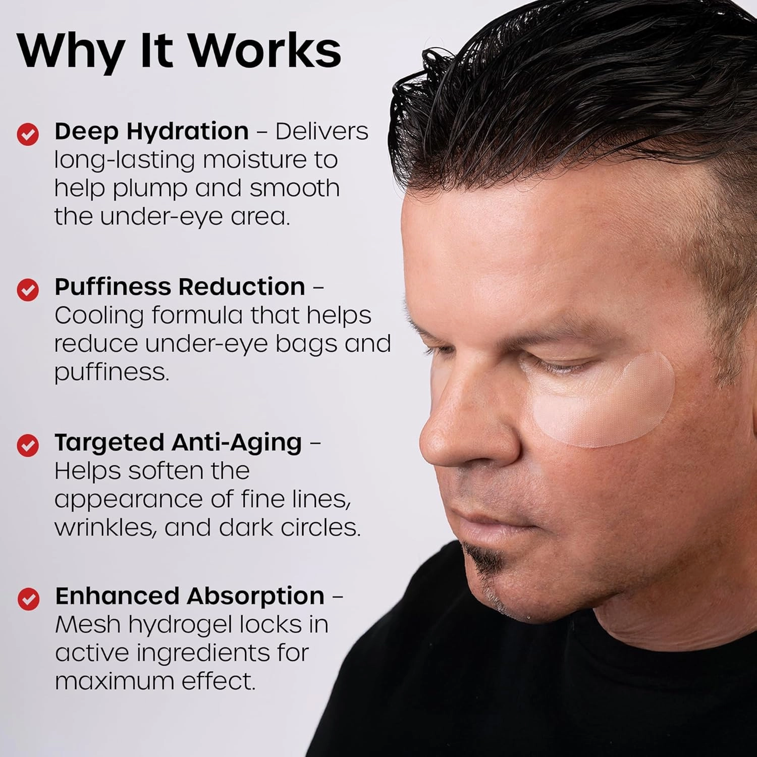 The Man Mesh Hydrogel Under Eye Patches for Men - Cooling, Hydrating & Firming Eye Masks for Dark Circles & Puffiness - Men's Anti-Aging Patches with Hyaluronic Acid, Collagen & Vitamin E. (12 Pairs)