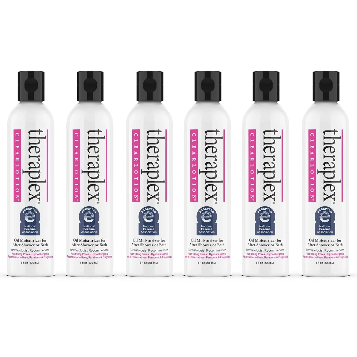 Theraplex Clear Emollient Lotion (8 oz) - No Parabens or Preservatives, Noncomedogenic and Hypoallergenic, Fragrance Free, Dermatologist recommended (6 Pack Pour)