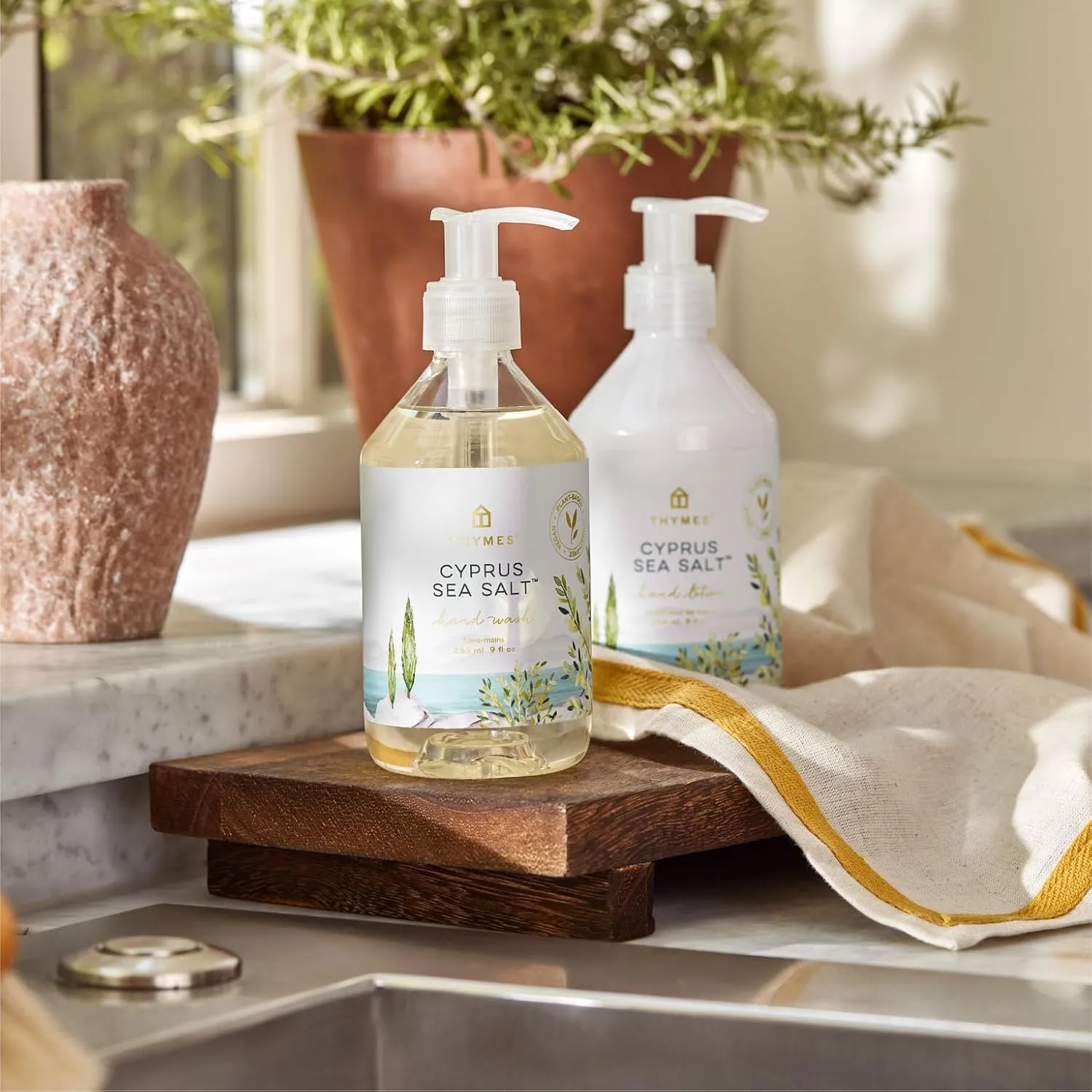 Thymes Moisturizing Hand Lotion for Dry Skin - Moisturizer for Beauty and Personal Care - Luxury Hand Lotion for Women & Men with Shea Butter & Aloe Vera (Cyprus Sea Salt, 9 fl oz)