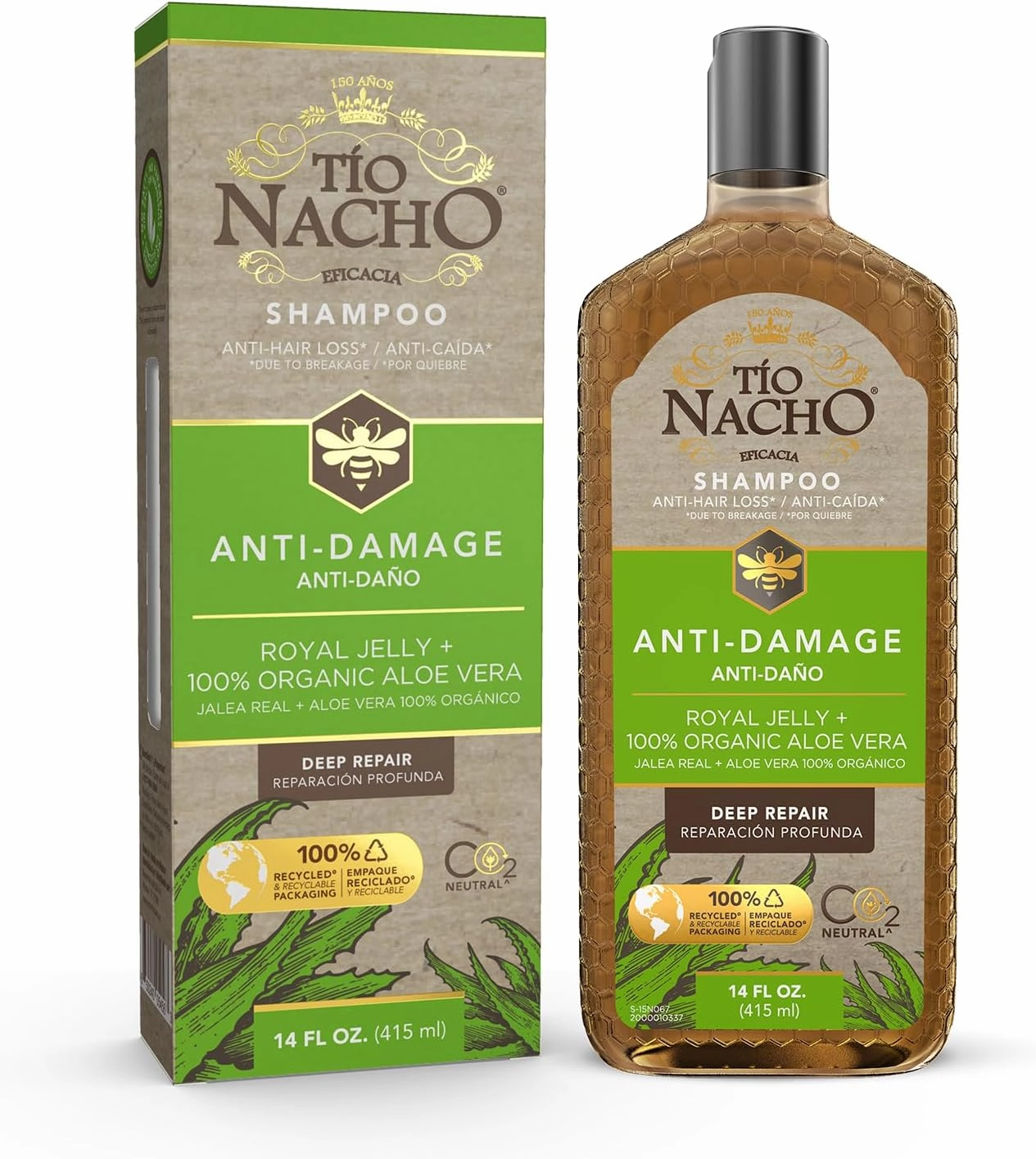 Tio Nacho Aloe Vera Deep Repair Shampoo, Organic Aloe Vera and Royal Jelly for Hair Repair and Protection, with Vegetable Keratin for Strength and Shine, Paraben, Salt, Silicone-Free, 14 Oz (3 Pack)